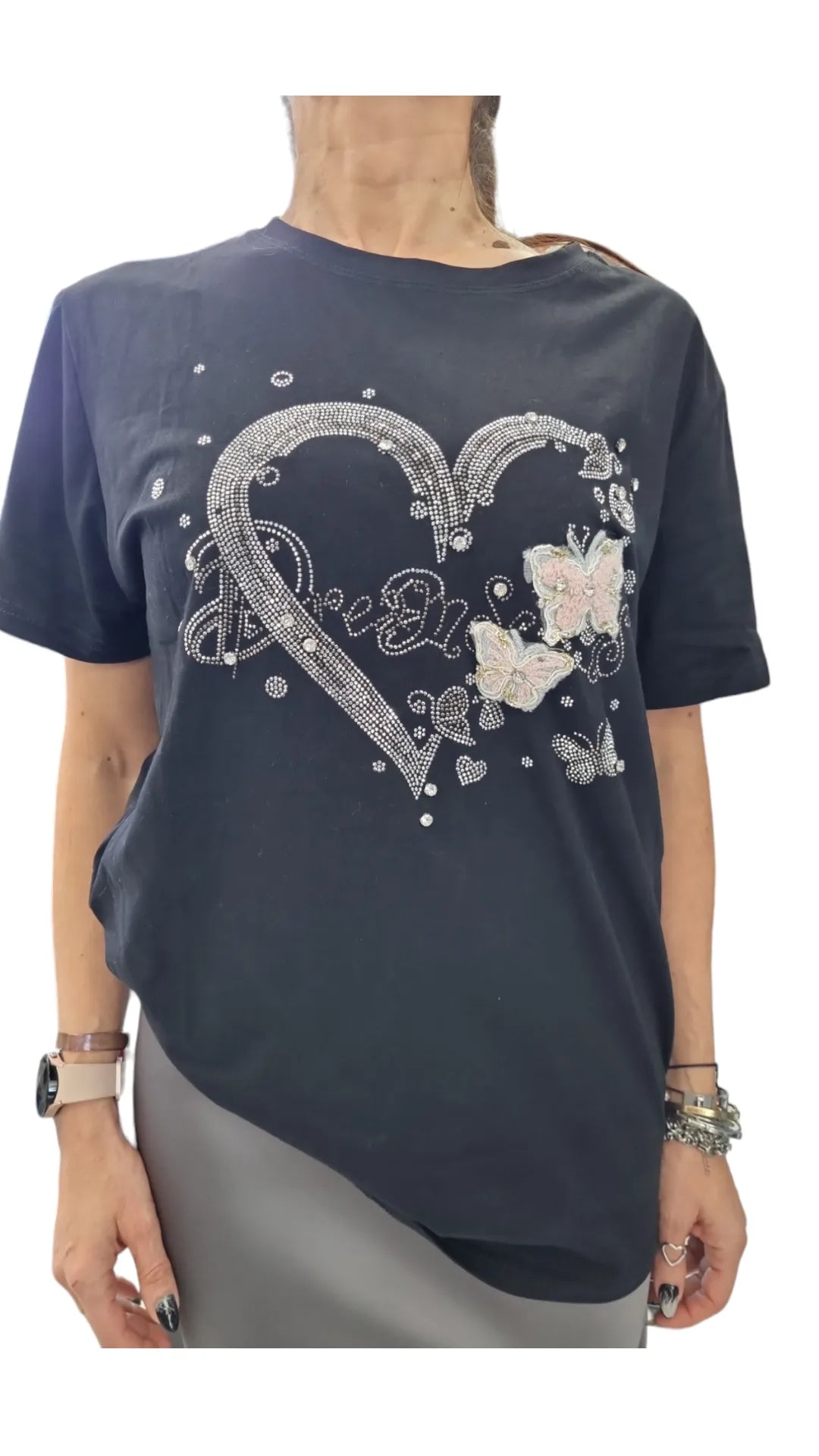 T-shirt over  cuore strass