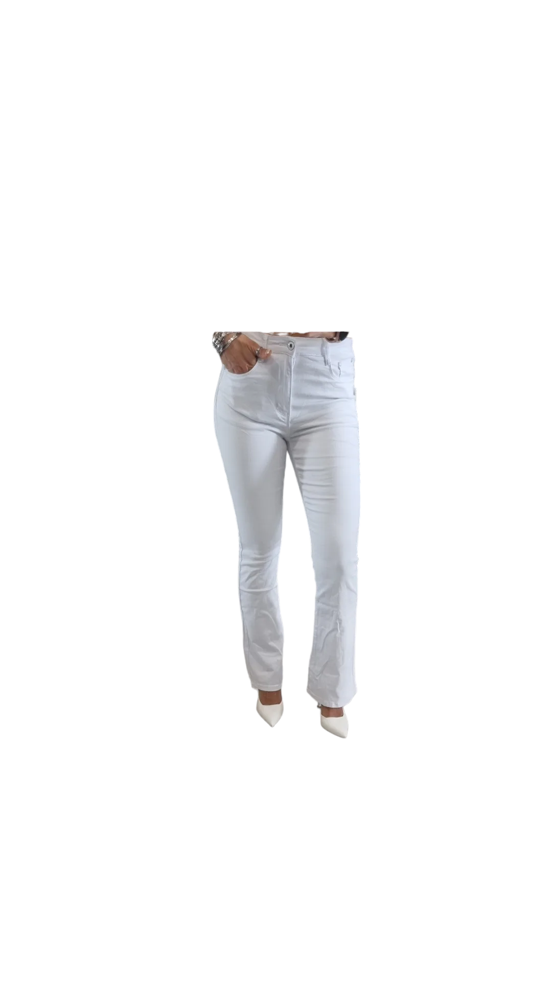 Jeans bianco campana vita alta cotone elasticizzato