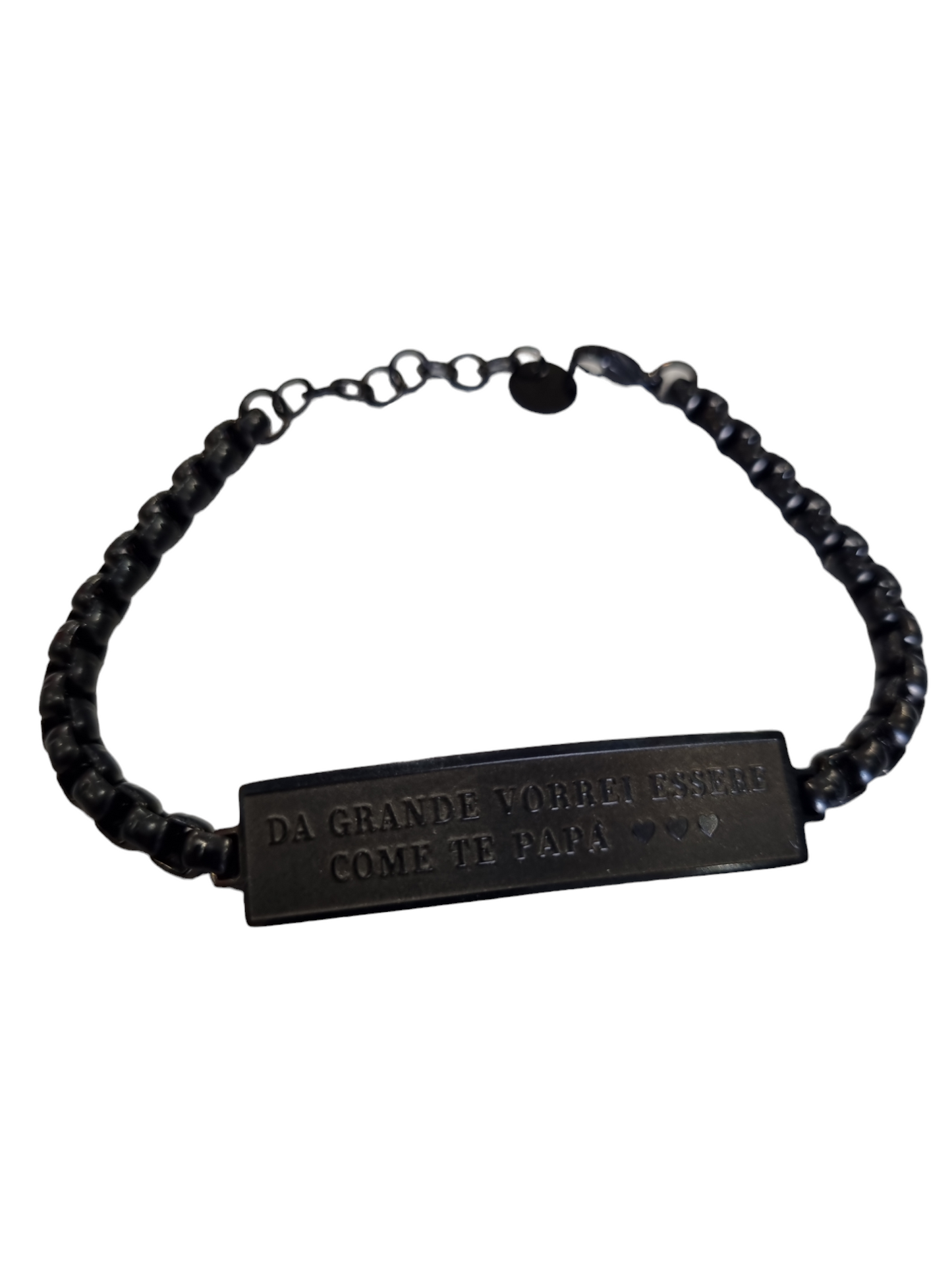 Bracciale uomo con dedica "da grande vorrei essere come te papà " in acciaio nero