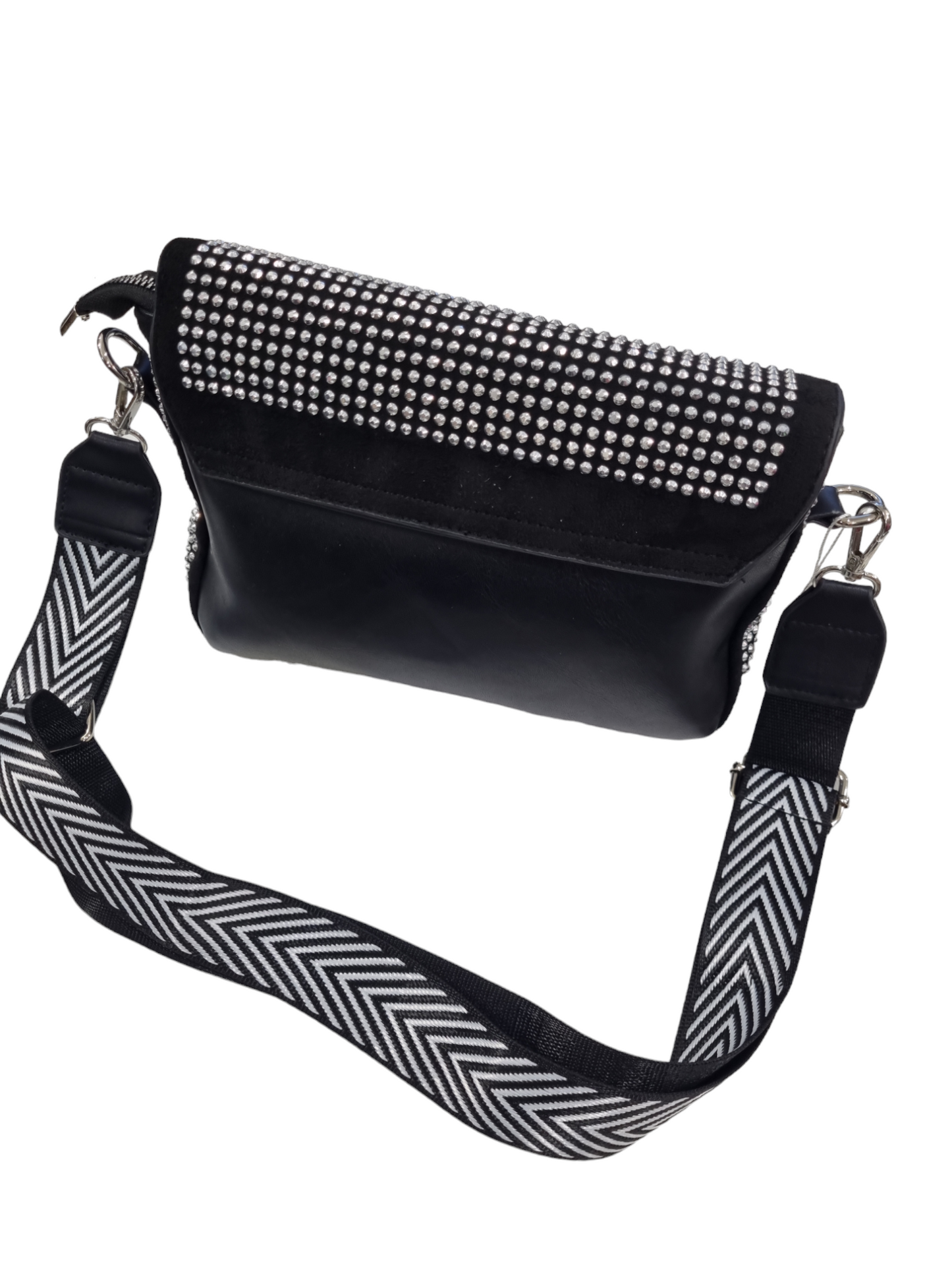 Mini bag borchie strass nera argento