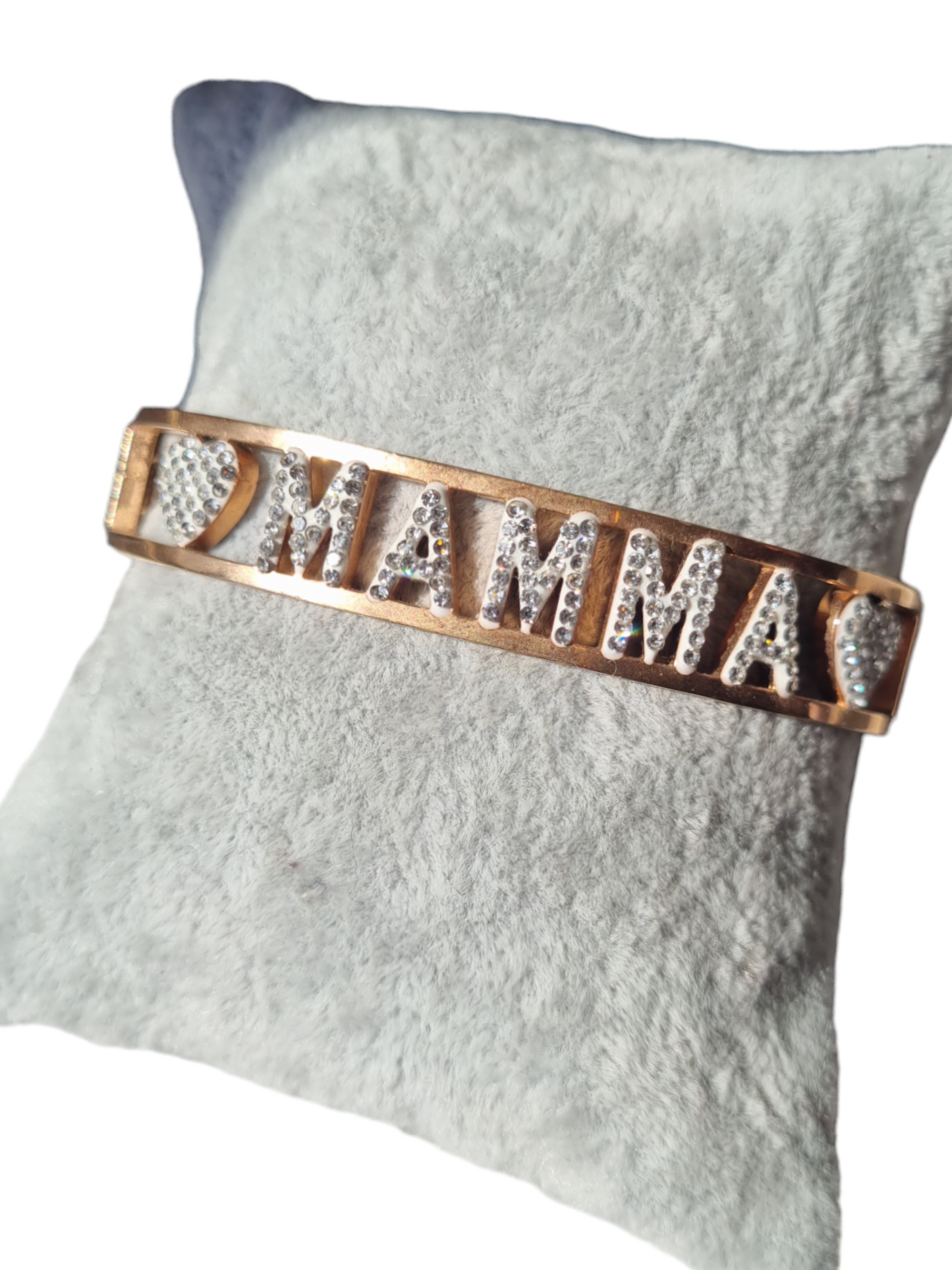 Bracciale a molla in acciaio con strass  Mamma