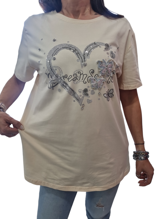 T-shirt over  cuore strass