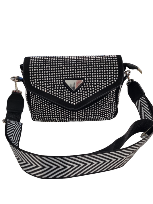 Mini bag borchie strass nera argento