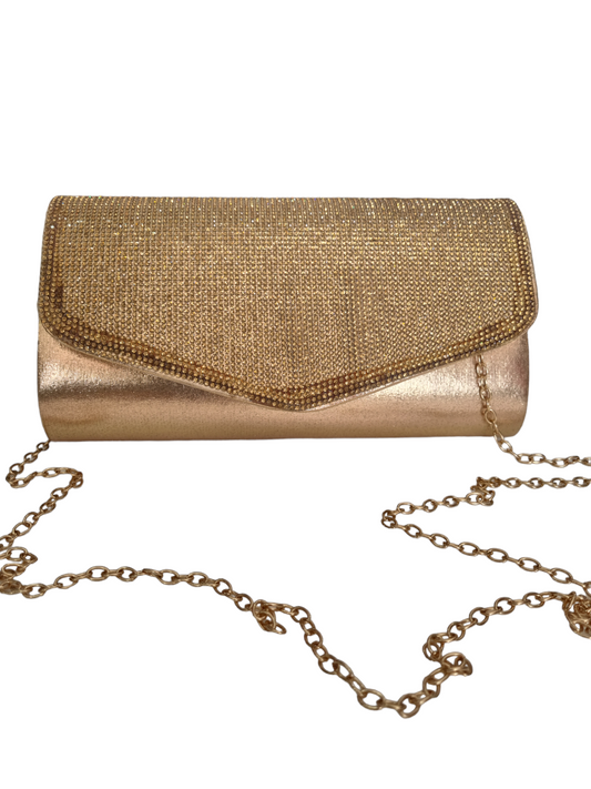 Pochette lurex e strass color bronzo