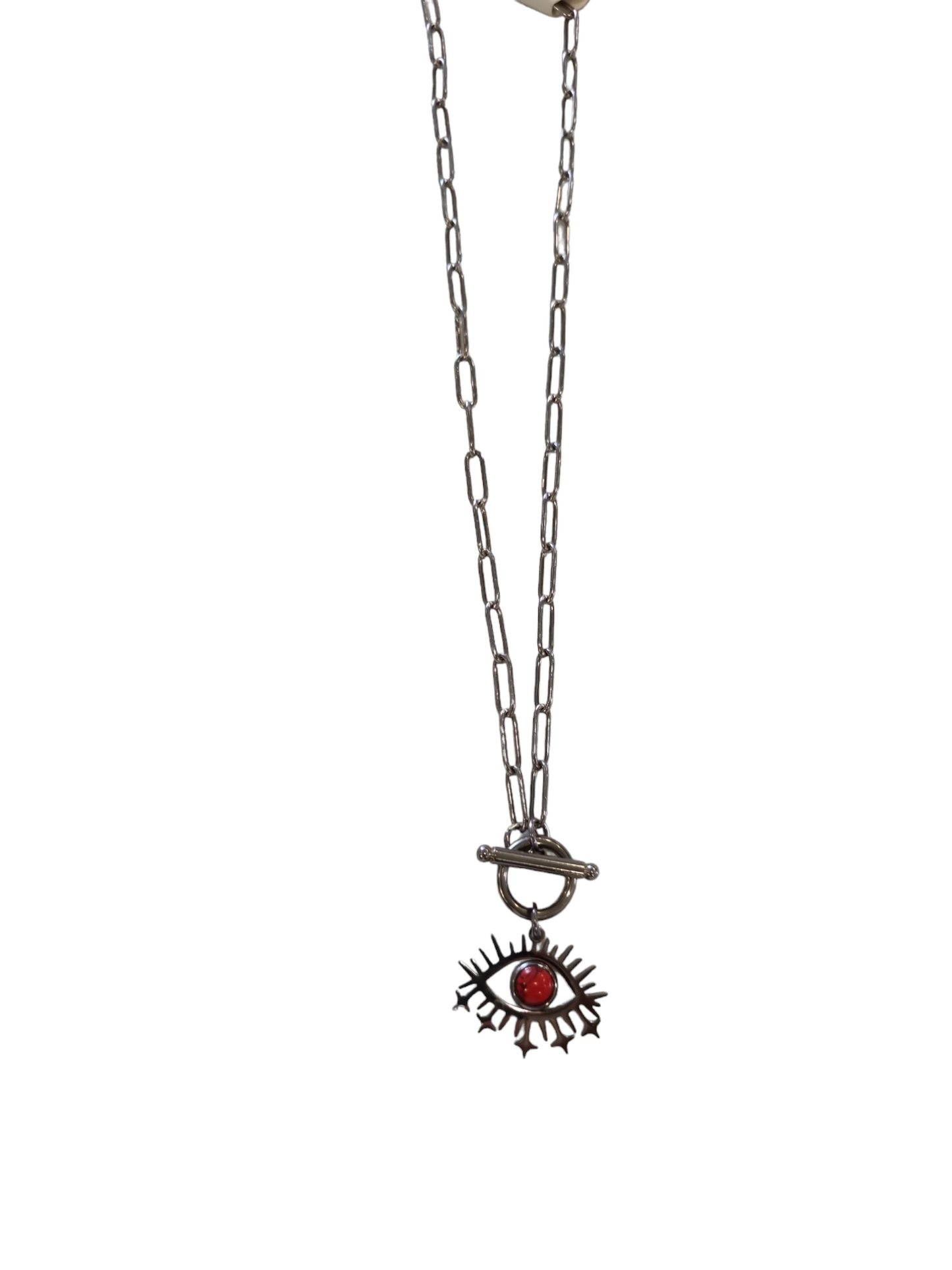 Collana con occhio bianco e rosso portafortuna  in acciaio