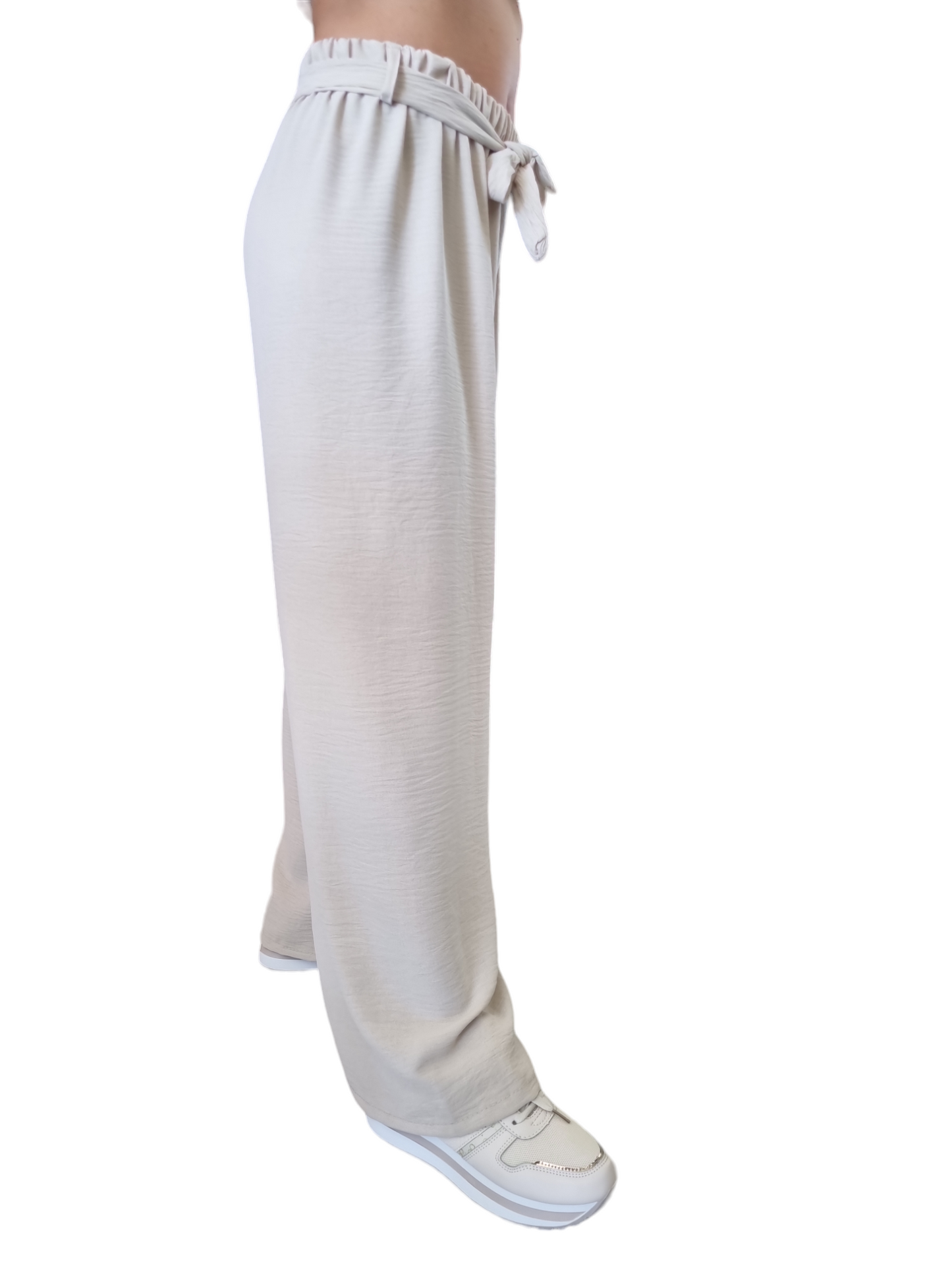 Pantalone largo con elastico nero e beige