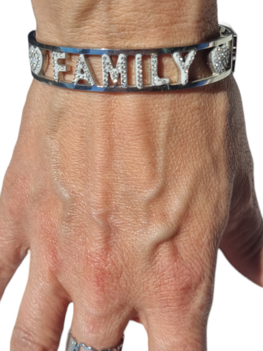 Bracciale rigido in acciaio con strass FAMILY