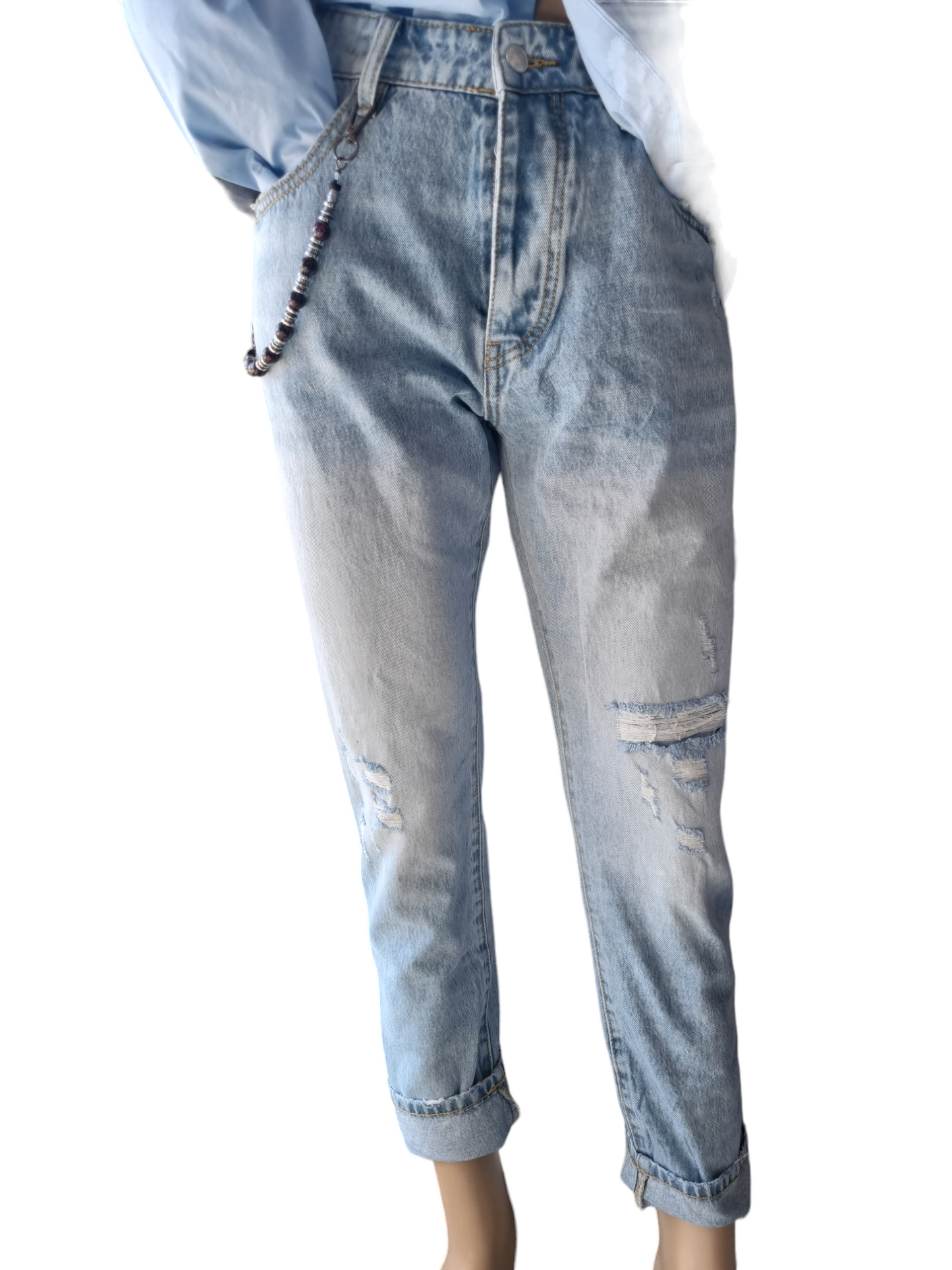 Jeans uomo chiaro sfumato strappato