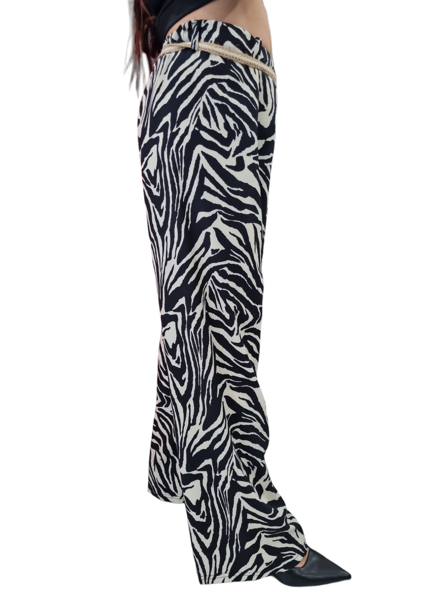 Pantalone largo in viscosa maculato e animalier