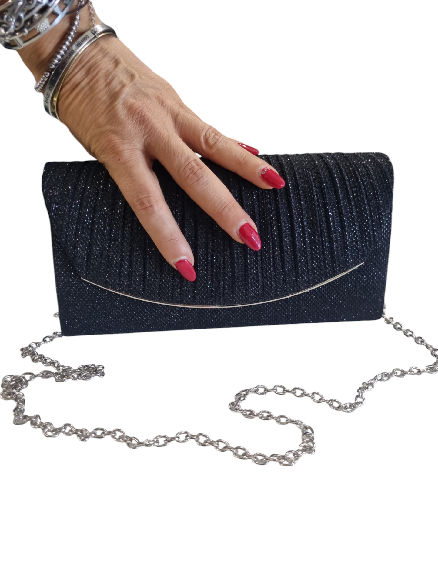 Pochette lurex nera e argento